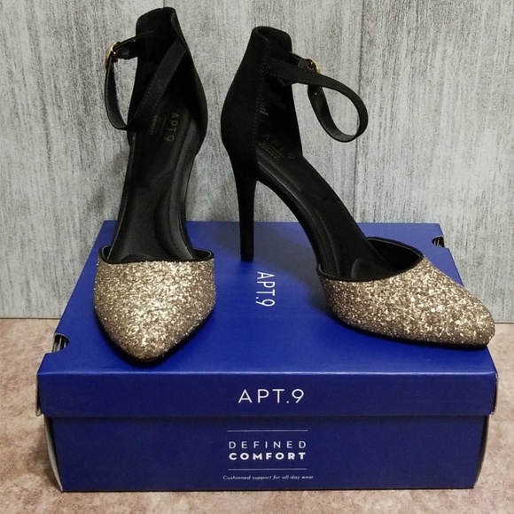 Apt. 9 Shoes - Apt 9 black & gold Confection d'Orsay glitter heel